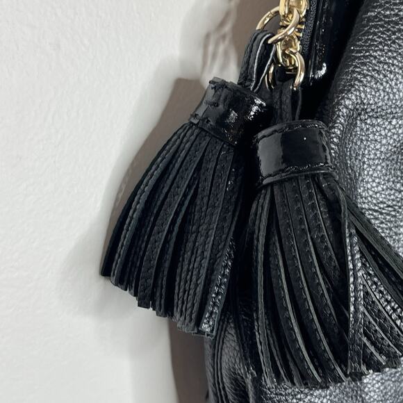 Kate Spade Ashlyn Belltown Satchel Handbag Black Tasseled Pebbled Leather - Picture 4 of 12